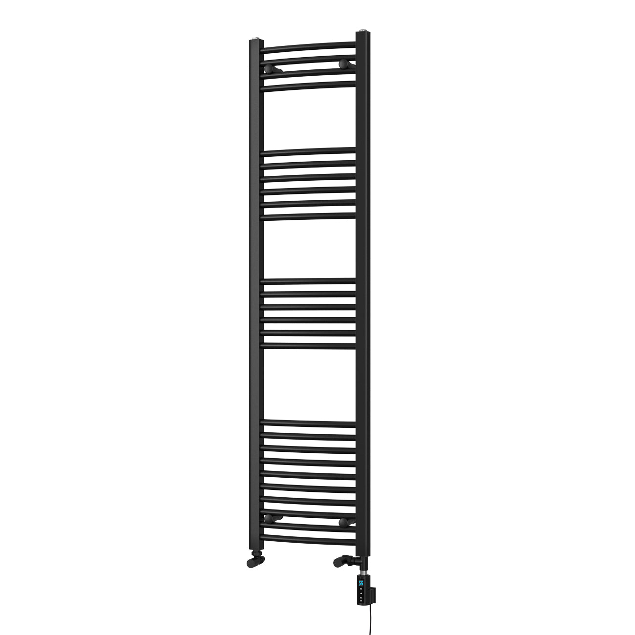 Zennor - Black Dual Fuel Towel Rail H1600mm x W400mm Thermostatic WIFI - Curved