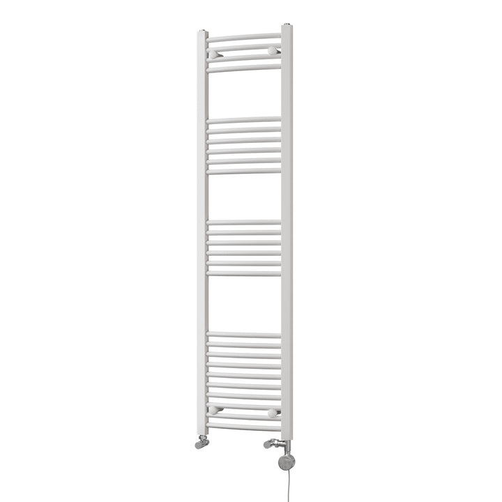Zennor - White Dual Fuel Towel Rail H1600mm x W400mm Thermostatic - Curved