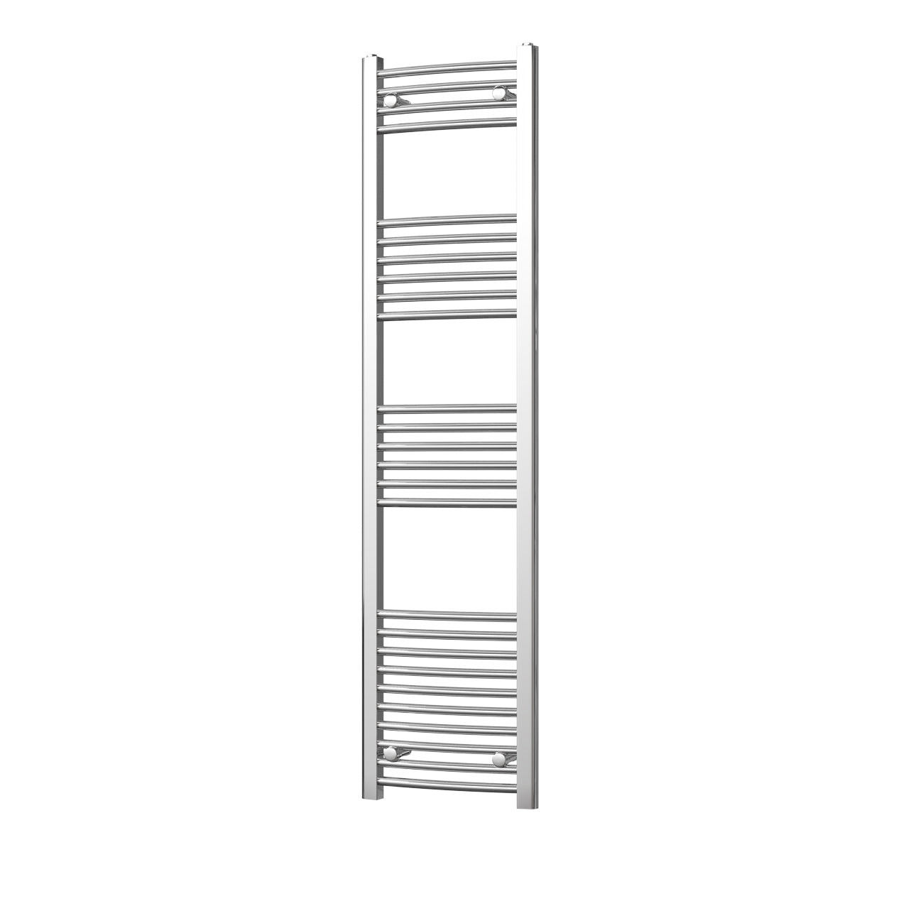 Zennor chrome heated towel rail, 1600mm x 400mm curved bathroom radiator