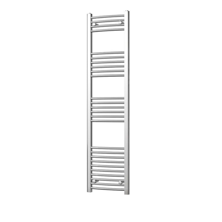 Zennor chrome heated towel rail, 1600mm x 400mm curved bathroom radiator