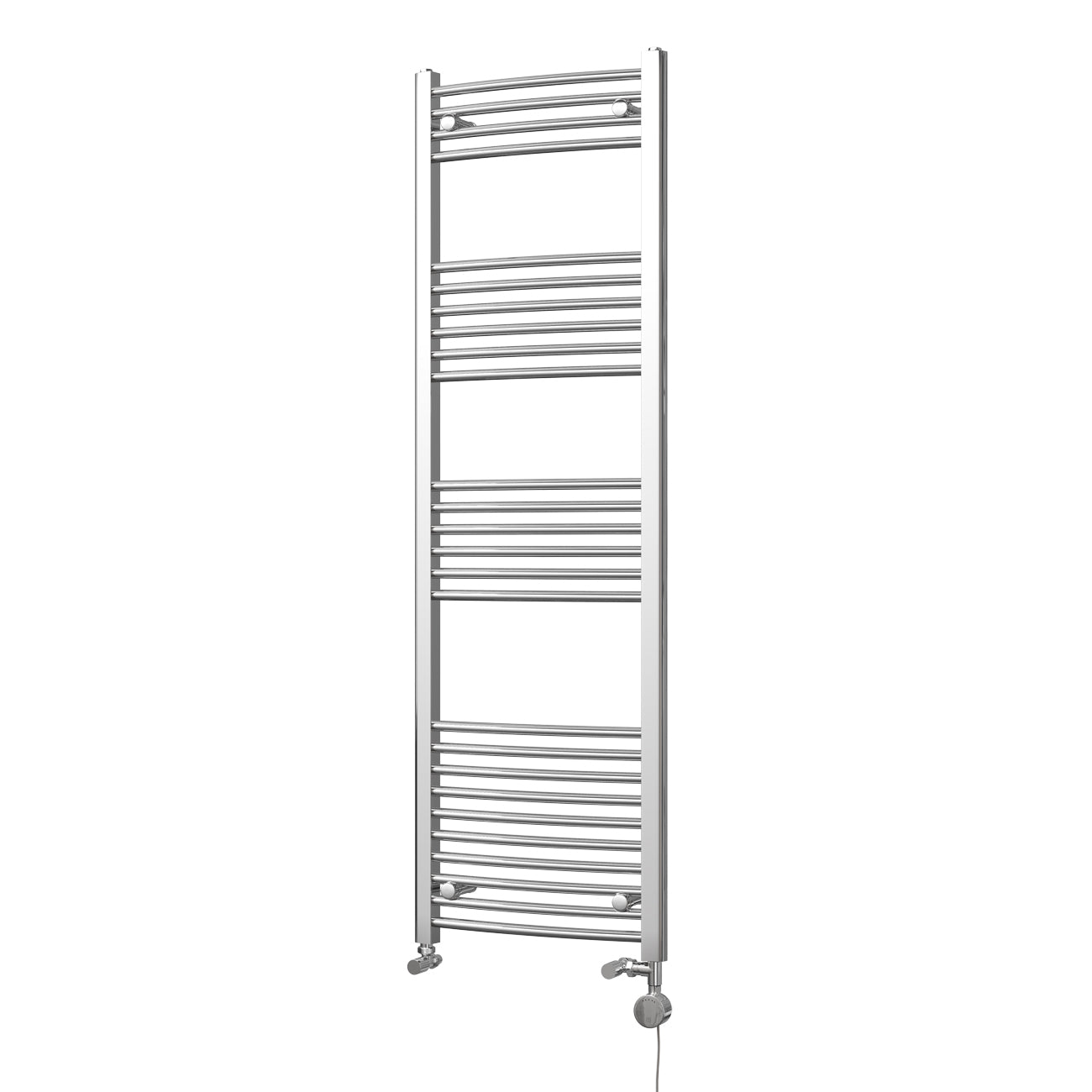 Zennor - Chrome Dual Fuel Towel Rail H1600mm x W500mm Thermostatic - Curved