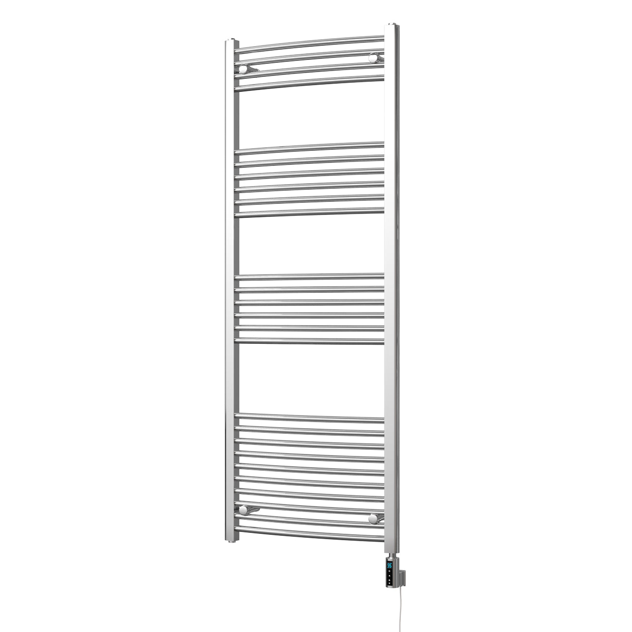 Zennor - Chrome Electric Towel Rail H1600mm x W600mm Curved 600w Thermostatic WIFI