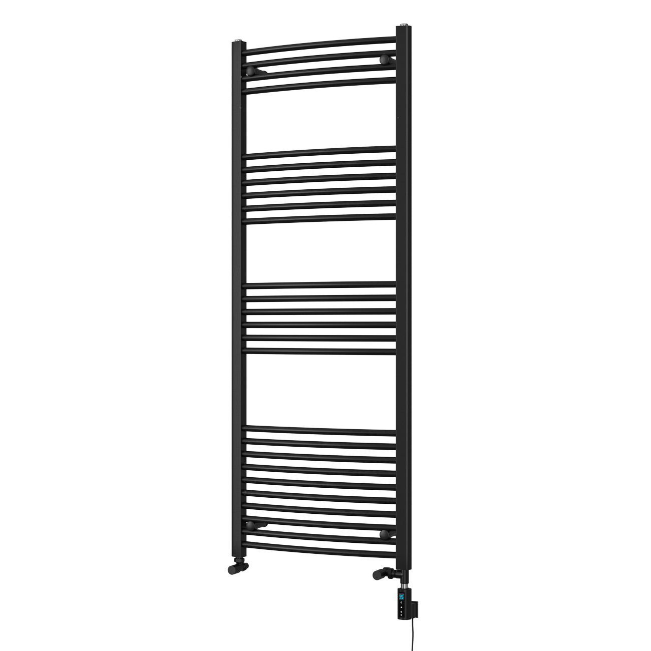 Zennor - Black Dual Fuel Towel Rail H1600mm x W600mm Thermostatic WIFI - Curved