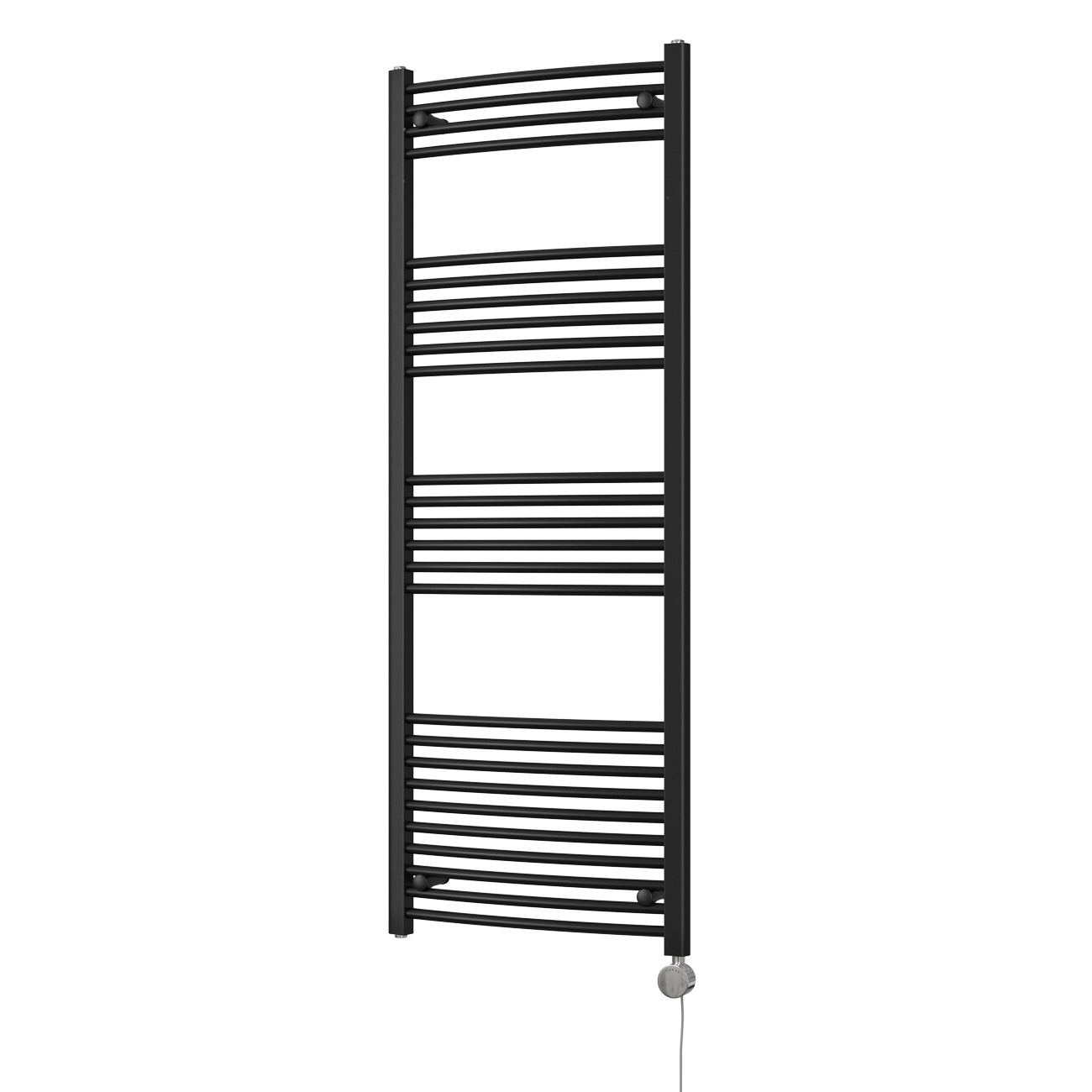 Zennor - Black Electric Towel Rail H1600mm x W600mm Curved 800w Thermostatic