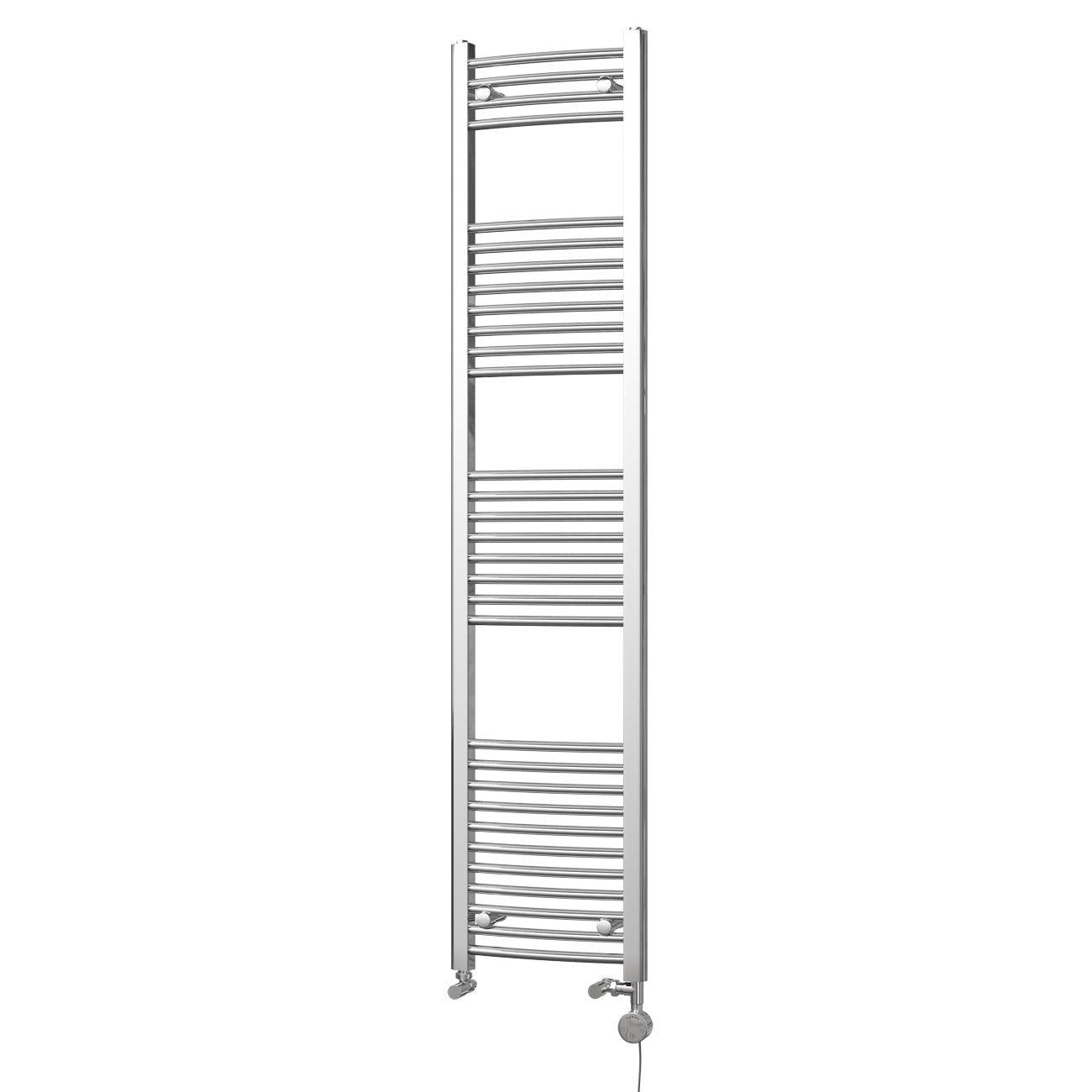 Zennor Chrome Dual Fuel Towel Rail 1800mm x 400mm – Thermostatic Curved Bathroom Radiator