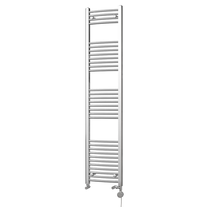 Zennor Chrome Dual Fuel Towel Rail 1800mm x 400mm – Thermostatic Curved Bathroom Radiator