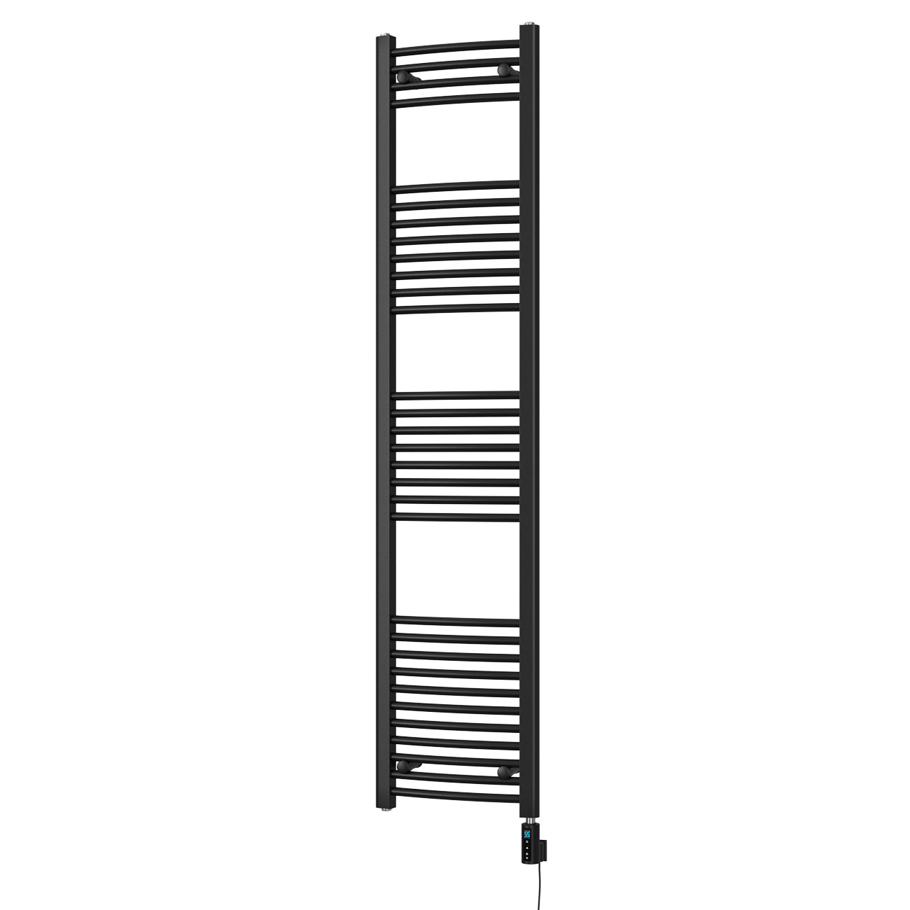 Zennor - Black Electric Towel Rail H1800mm x W400mm Curved 600w Thermostatic WIFI