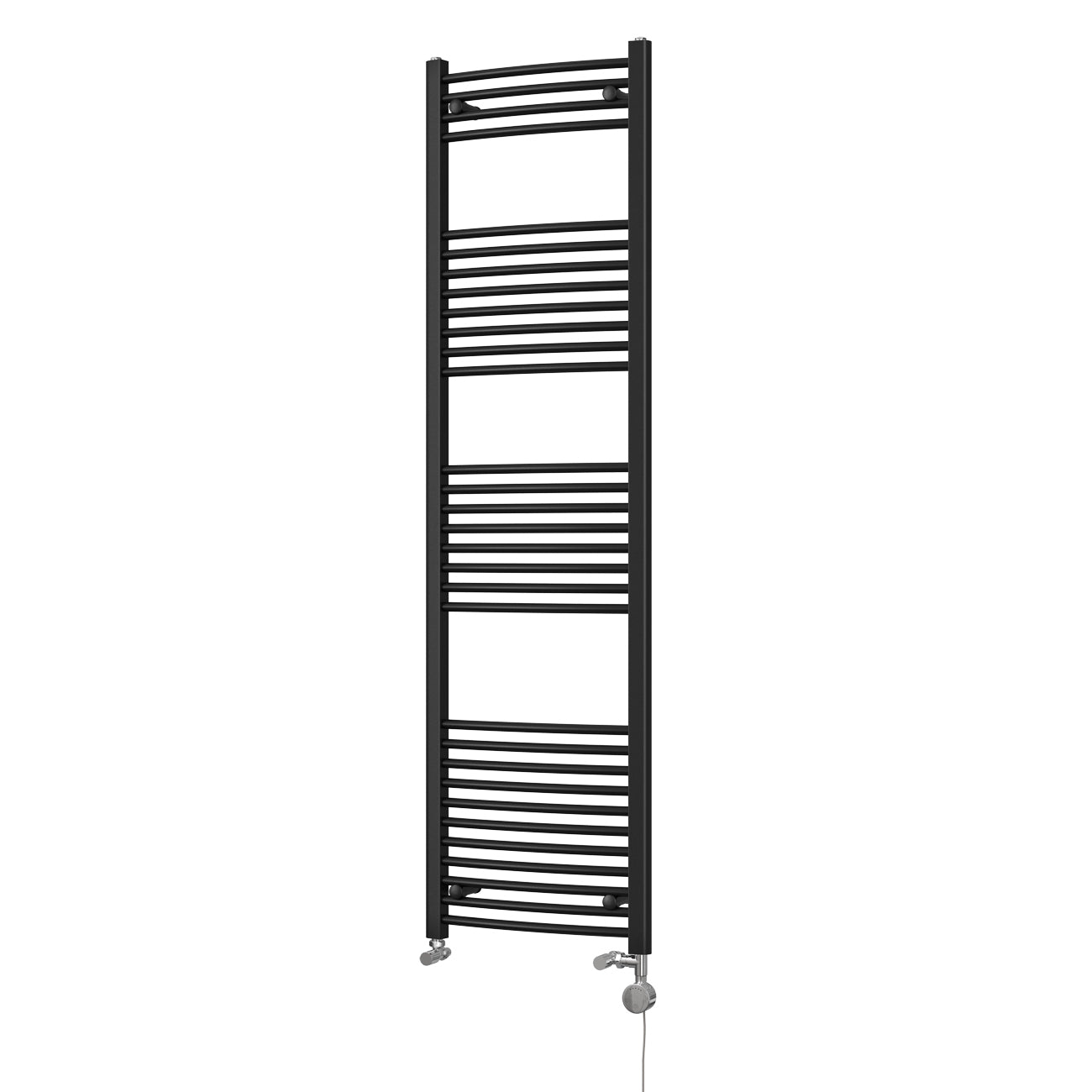 Zennor - Black Dual Fuel Towel Rail H1800mm x W500mm Thermostatic - Curved