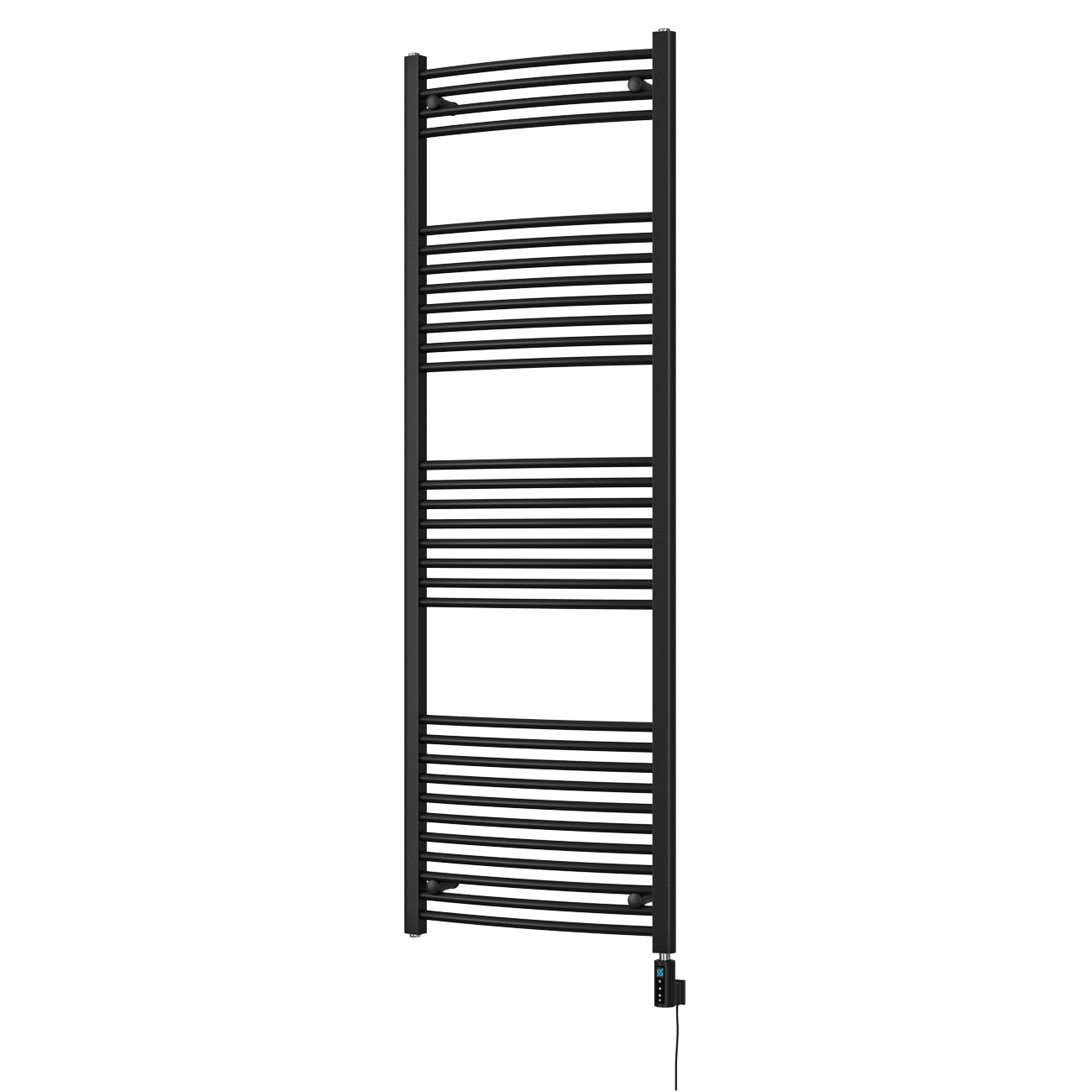 Zennor - Black Electric Towel Rail H1800mm x W600mm Curved 900w Thermostatic WIFI
