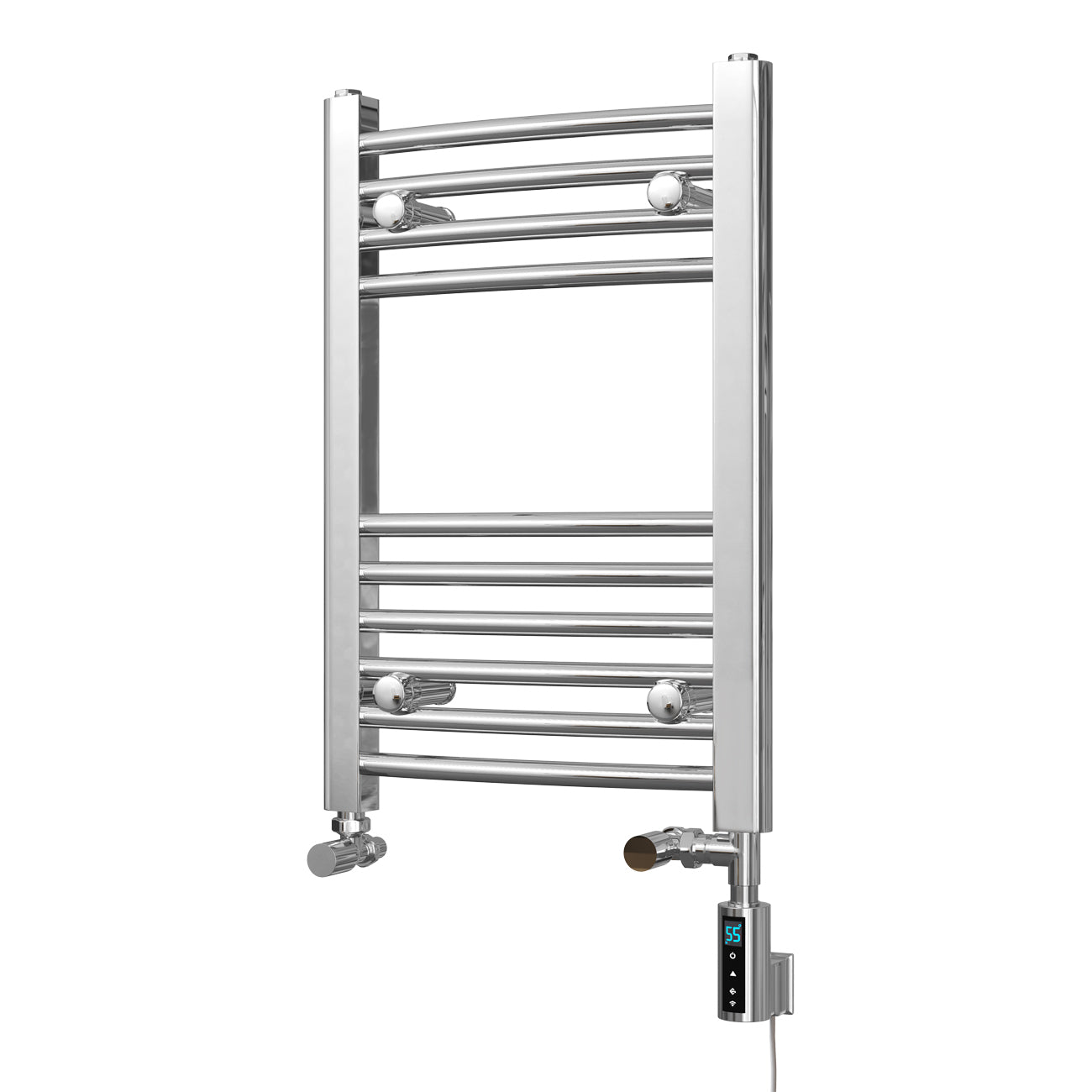 Zennor - Chrome Dual Fuel Towel Rail H600mm x W400mm Thermostatic WIFI - Curved