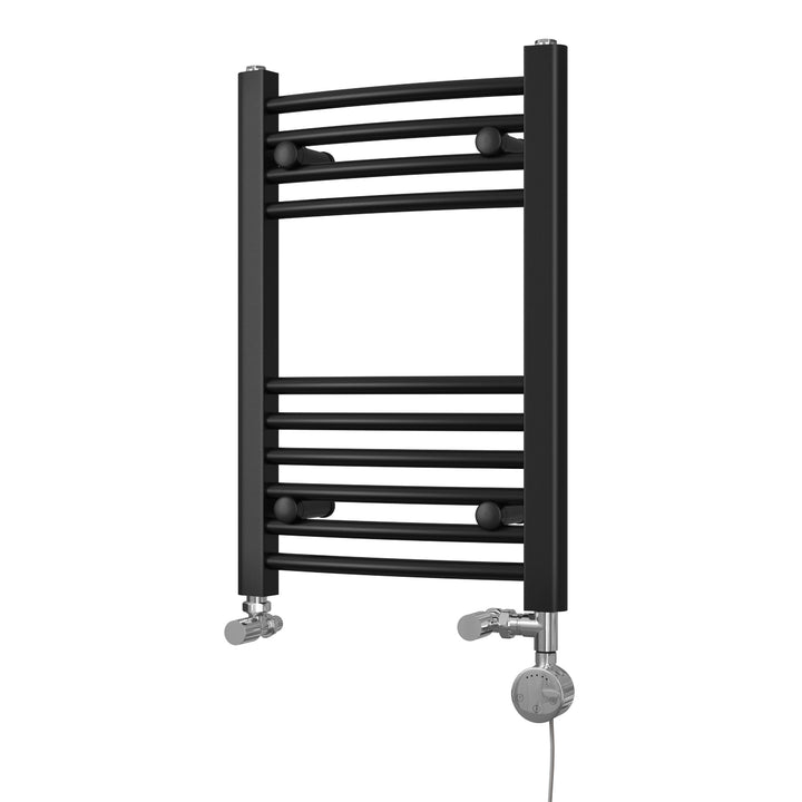 Zennor - Black Dual Fuel Towel Rail H600mm x W400mm Thermostatic - Curved