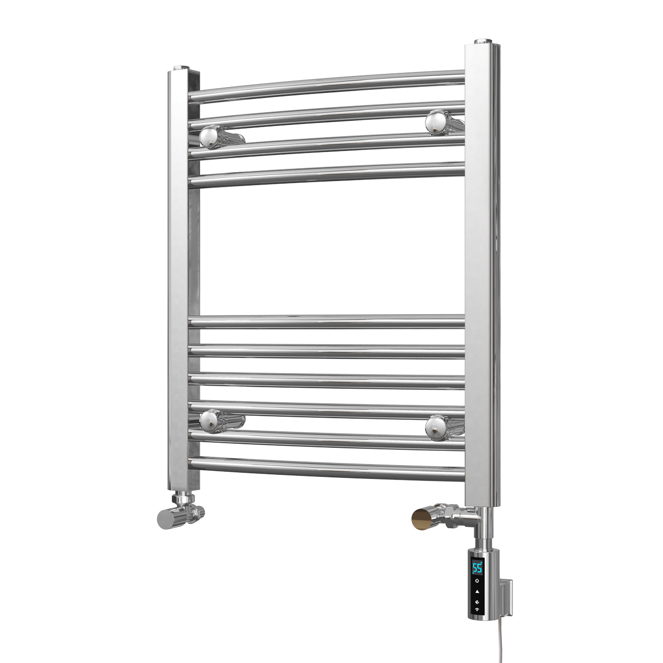 Zennor - Chrome Dual Fuel Towel Rail H600mm x W500mm Thermostatic WIFI - Curved