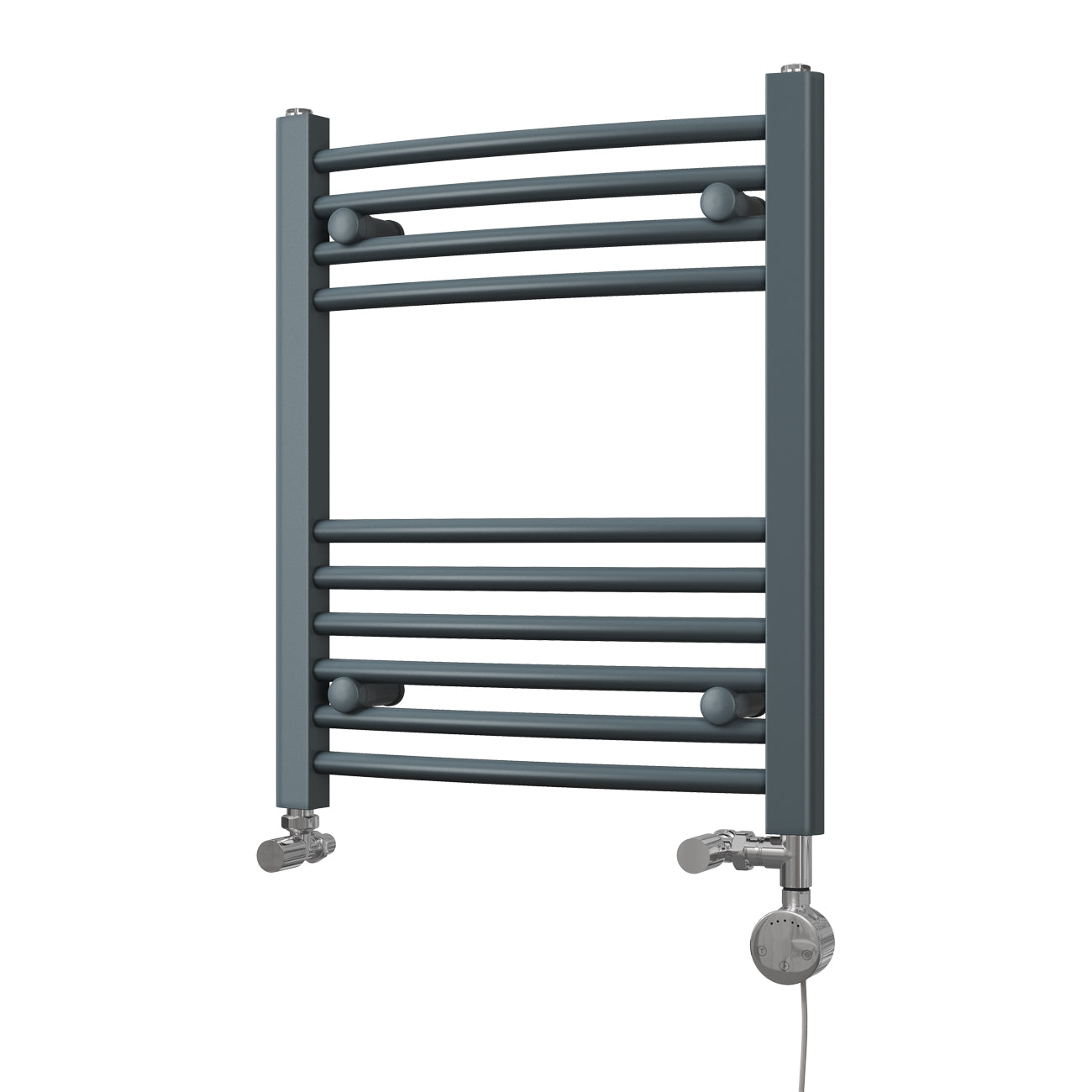 Zennor - Anthracite Dual Fuel Towel Rail H600mm x W500mm Thermostatic - Curved
