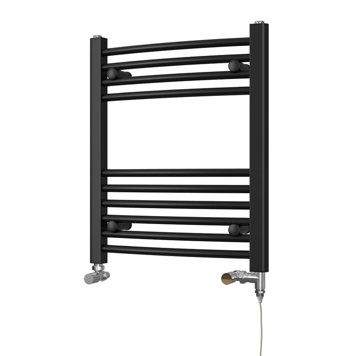 Zennor - Black Dual Fuel Towel Rail H600mm x W500mm Standard - Curved