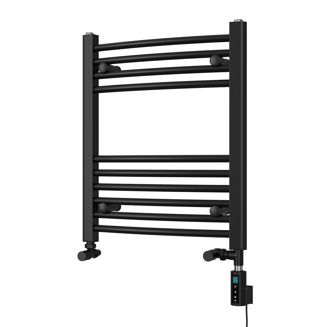 Zennor - Black Dual Fuel Towel Rail H600mm x W500mm Thermostatic WIFI - Curved
