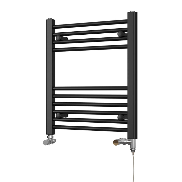 Zennor - Black Dual Fuel Towel Rail H600mm x W500mm Standard - Straight