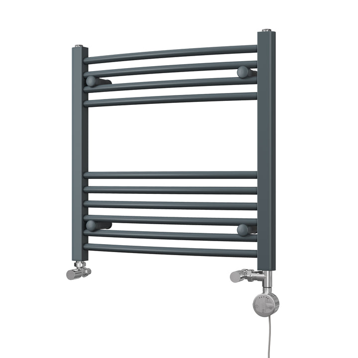 Zennor - Anthracite Dual Fuel Towel Rail H600mm x W600mm Thermostatic - Curved