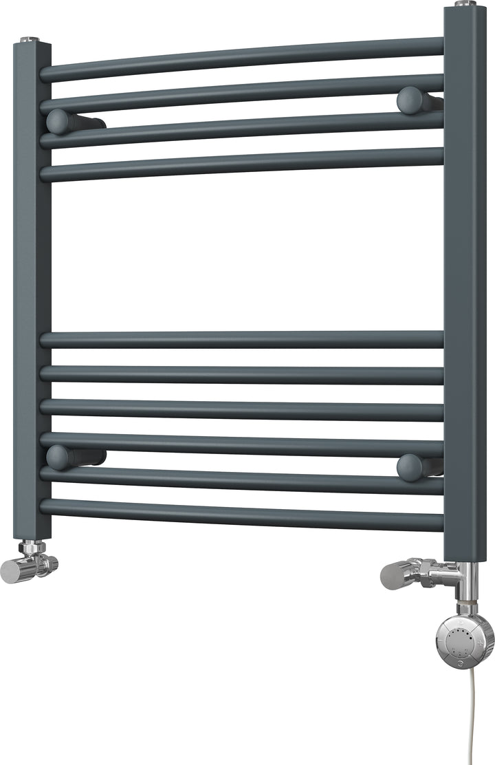 Zennor - Anthracite Dual Fuel Towel Rail H600mm x W600mm Thermostatic - Curved