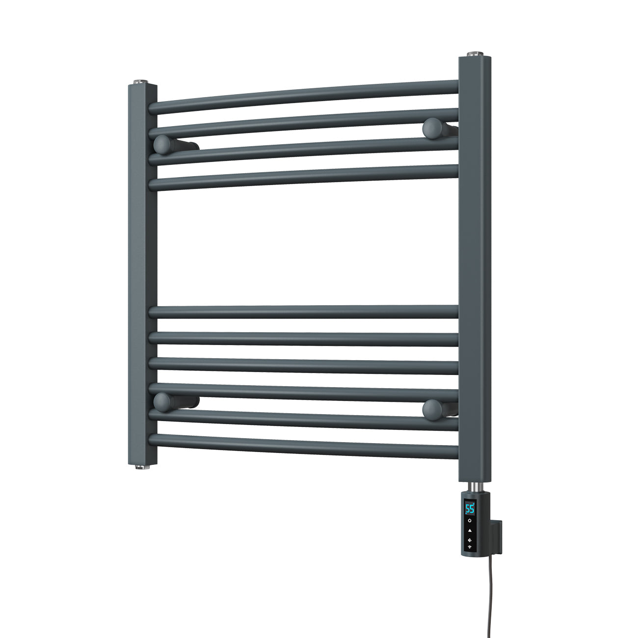 Zennor - Anthracite Electric Towel Rail H600mm x W600mm Curved 300w Thermostatic WIFI