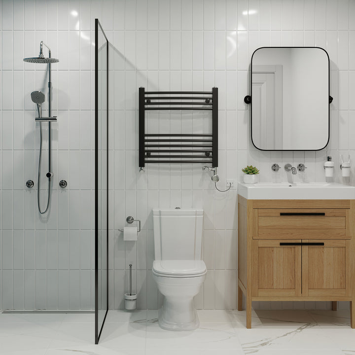 Zennor - Black Dual Fuel Towel Rail H600mm x W600mm Thermostatic - Curved