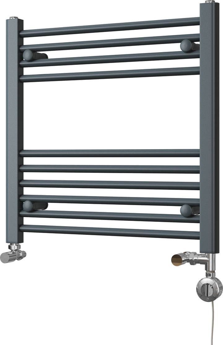 Zennor - Anthracite Dual Fuel Towel Rail H600mm x W600mm Thermostatic - Straight
