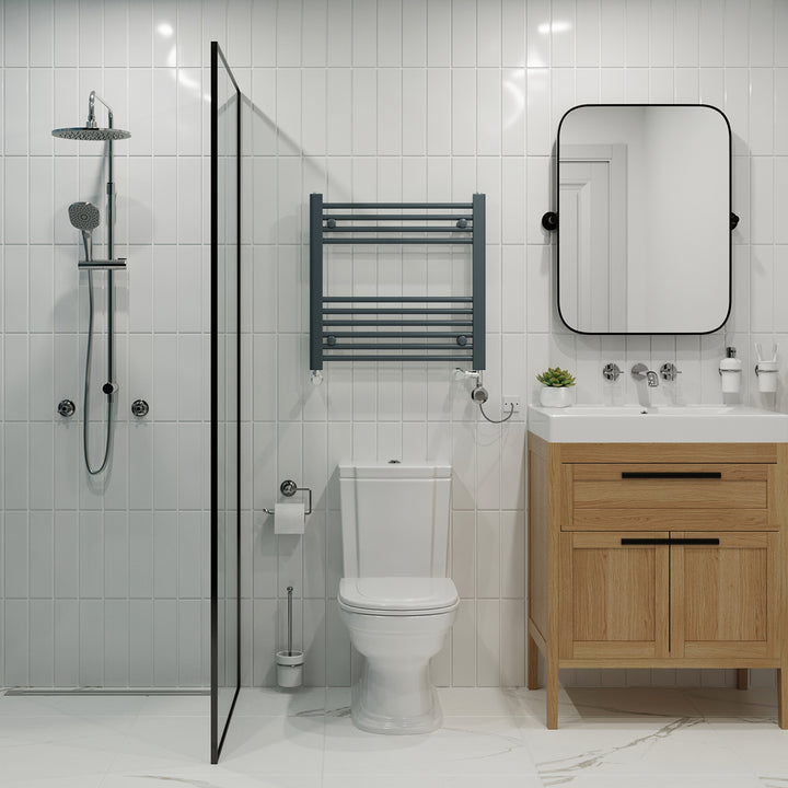 Zennor - Anthracite Dual Fuel Towel Rail H600mm x W600mm Thermostatic - Straight