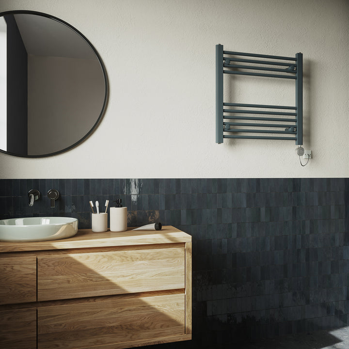 Zennor - Anthracite Electric Towel Rail H600mm x W600mm Straight 300w Thermostatic