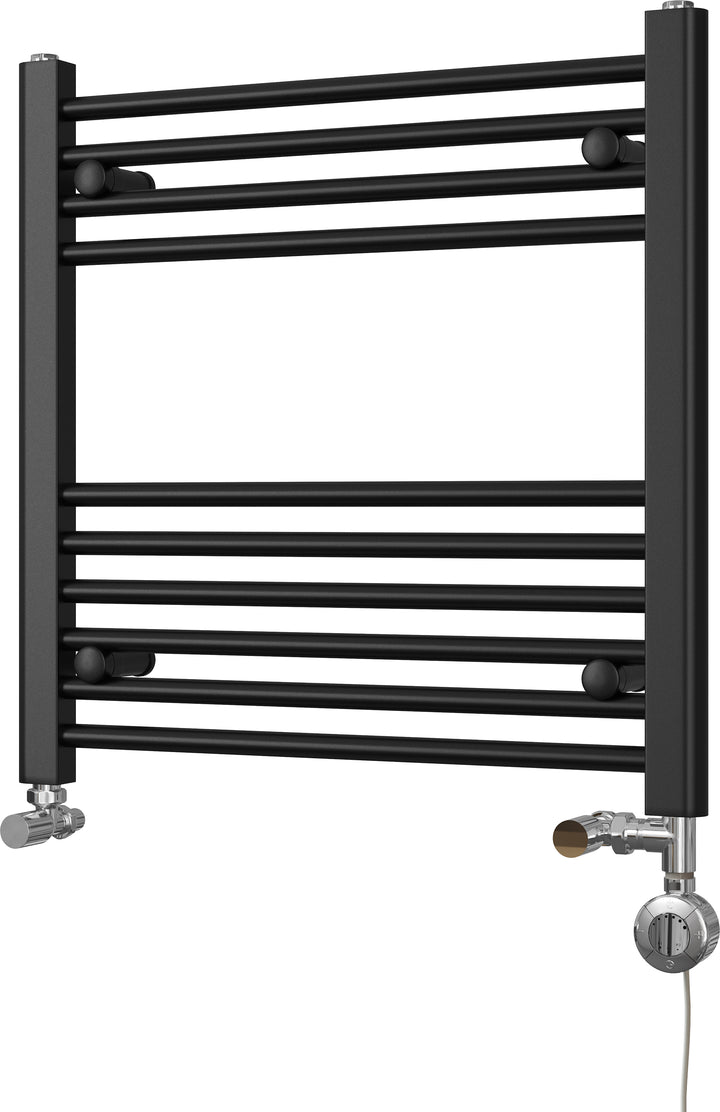 Zennor - Black Dual Fuel Towel Rail H600mm x W600mm Thermostatic - Straight
