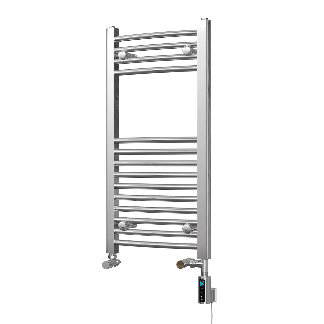 Zennor - Chrome Dual Fuel Towel Rail H800mm x W400mm Thermostatic WIFI - Curved
