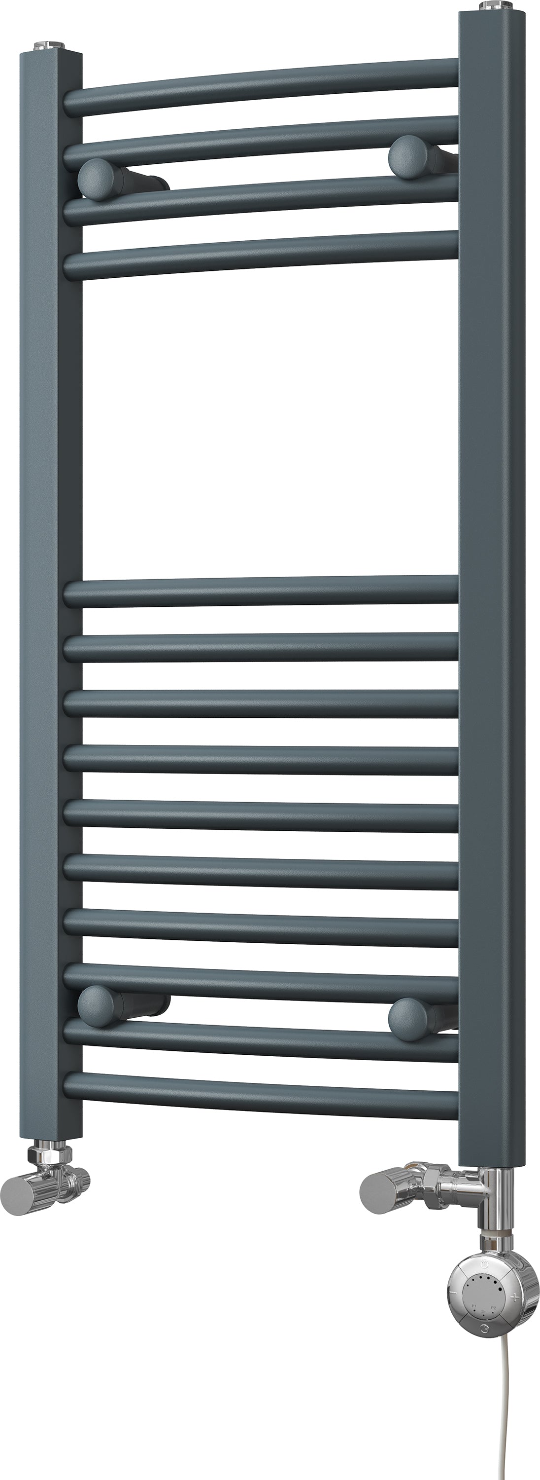 Zennor - Anthracite Dual Fuel Towel Rail H800mm x W400mm Thermostatic - Curved