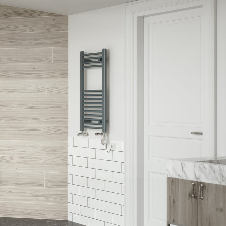 Zennor - Anthracite Dual Fuel Towel Rail H800mm x W400mm Thermostatic - Curved