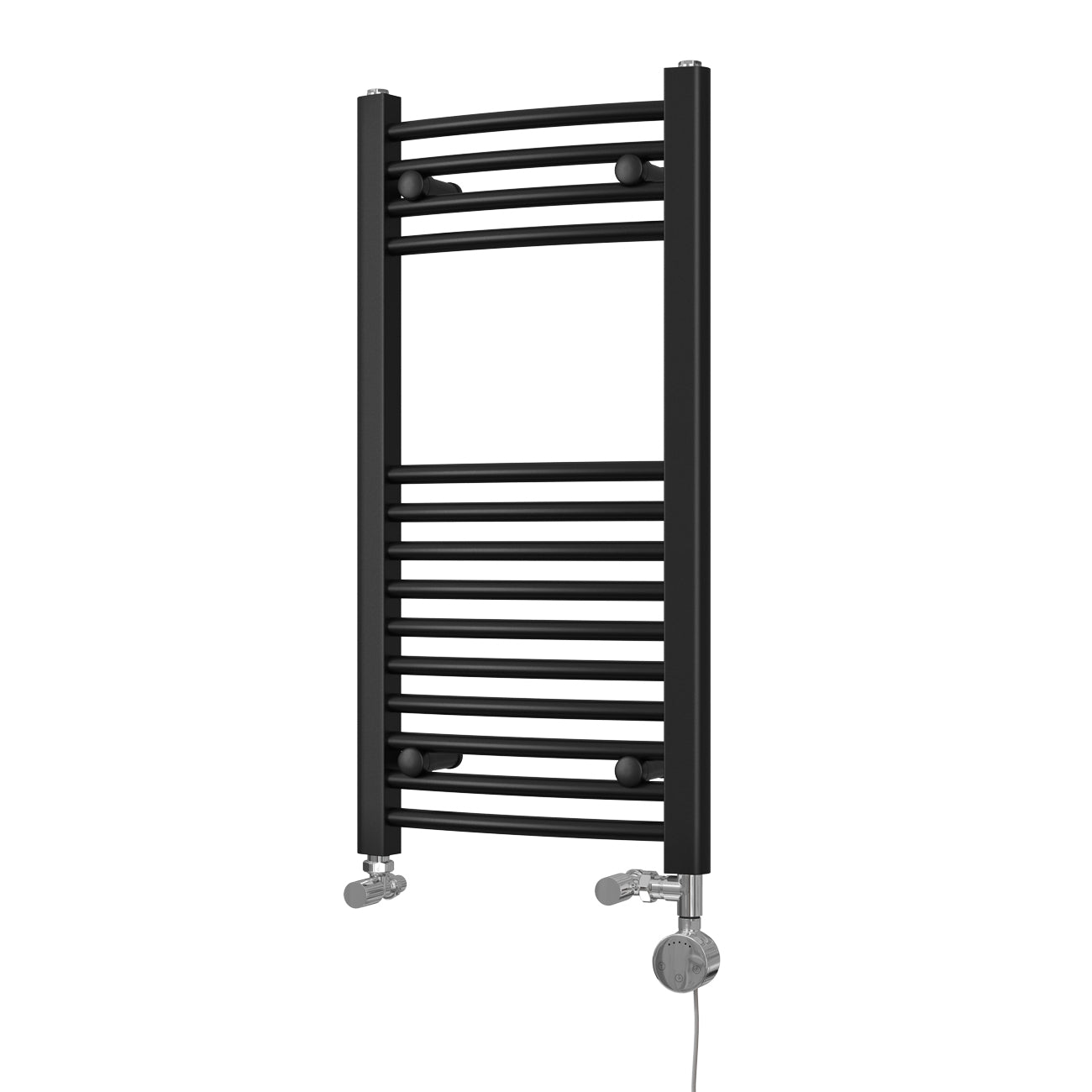 Zennor - Black Dual Fuel Towel Rail H800mm x W400mm Thermostatic - Curved