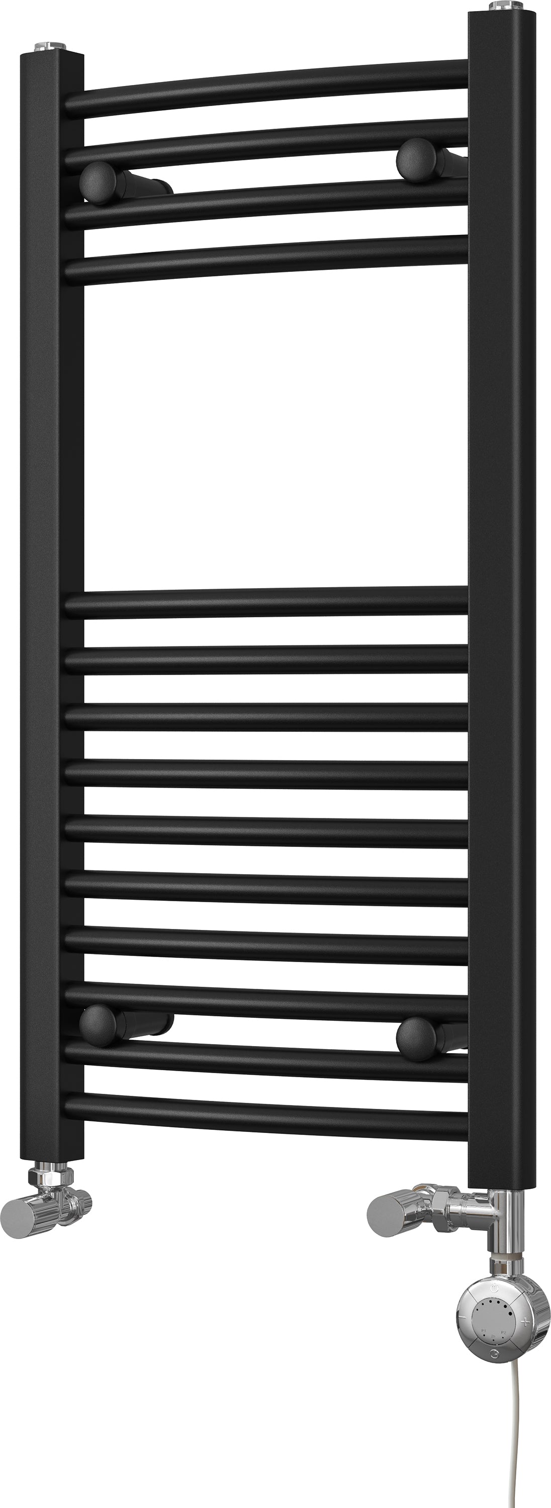 Zennor - Black Dual Fuel Towel Rail H800mm x W400mm Thermostatic - Curved