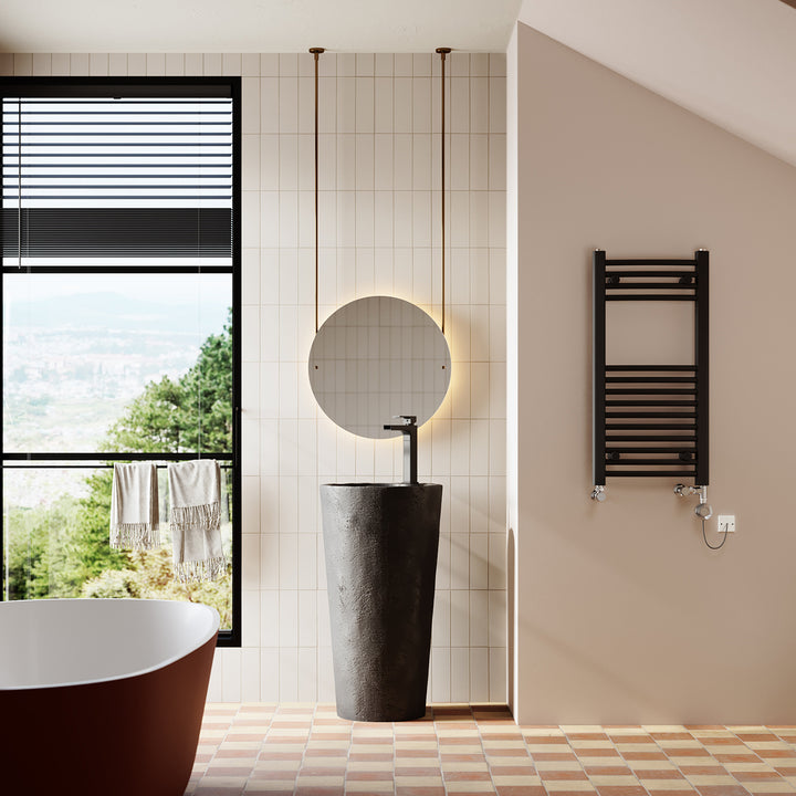 Zennor - Black Dual Fuel Towel Rail H800mm x W400mm Thermostatic - Curved