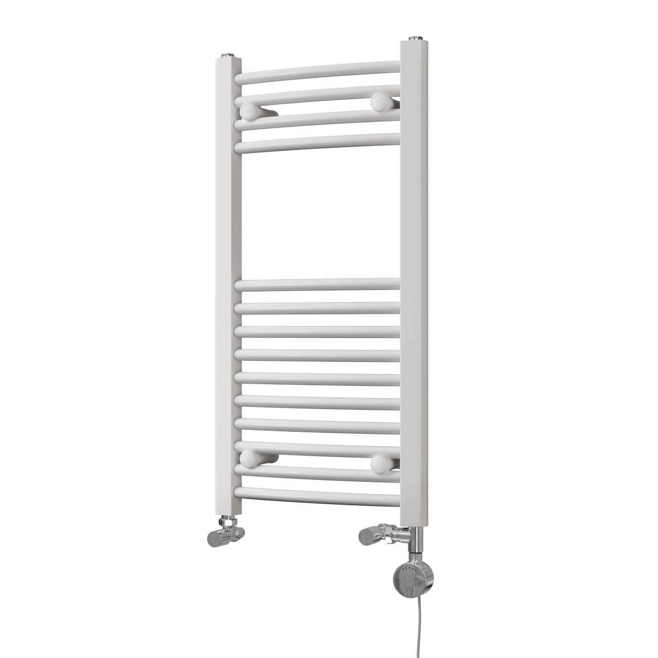 Zennor - White Dual Fuel Towel Rail H800mm x W400mm Thermostatic - Curved