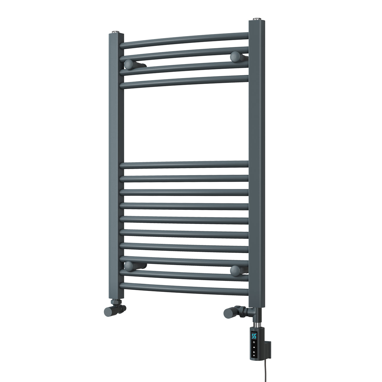 Zennor - Anthracite Dual Fuel Towel Rail H800mm x W500mm Thermostatic WIFI - Curved