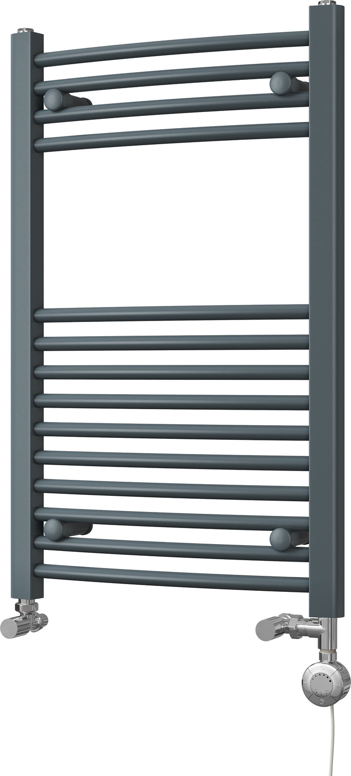 Zennor - Anthracite Dual Fuel Towel Rail H800mm x W500mm Thermostatic - Curved