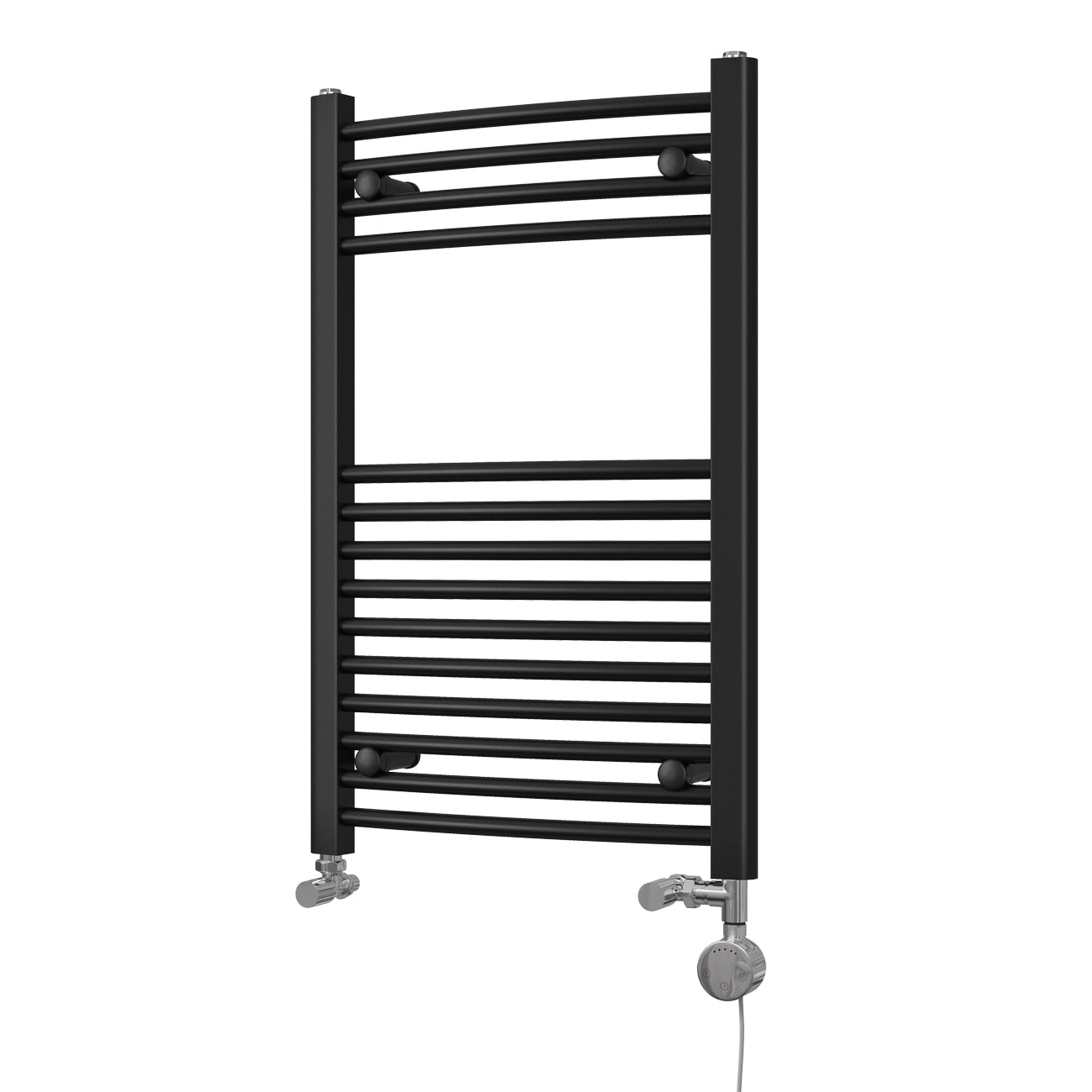 Zennor - Black Dual Fuel Towel Rail H800mm x W500mm Thermostatic - Curved