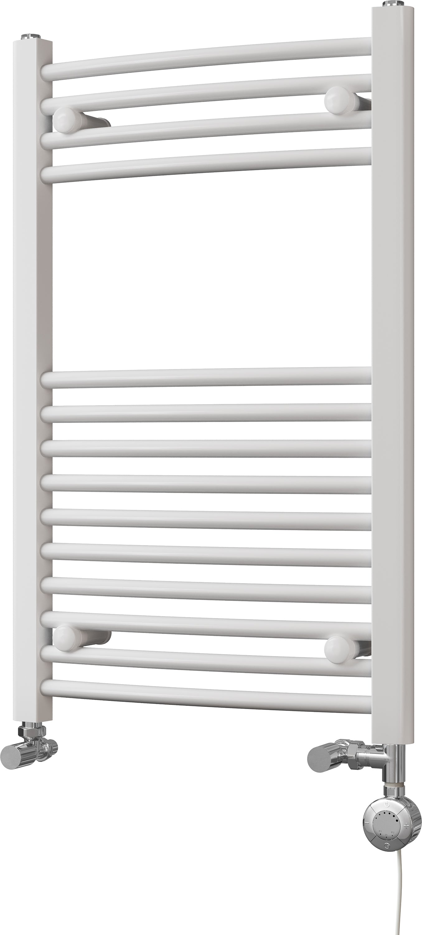 Zennor - White Dual Fuel Towel Rail H800mm x W500mm Thermostatic - Curved