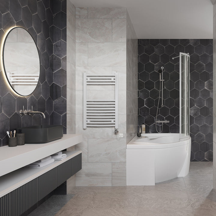 Zennor - White Electric Towel Rail H800mm x W500mm Curved 300w Thermostatic
