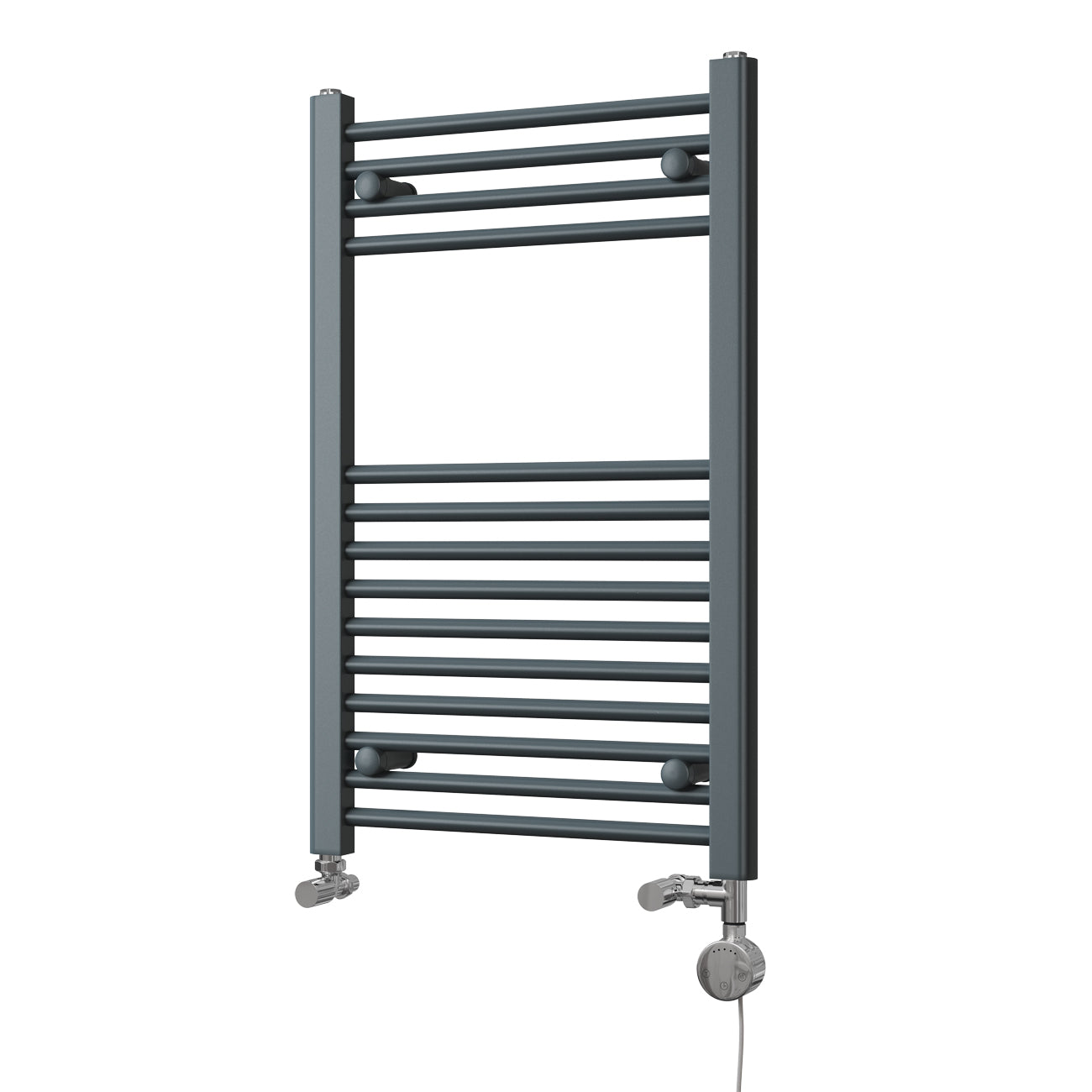 Zennor anthracite dual fuel towel rail, 800mm x 500mm thermostatic straight heated radiator
