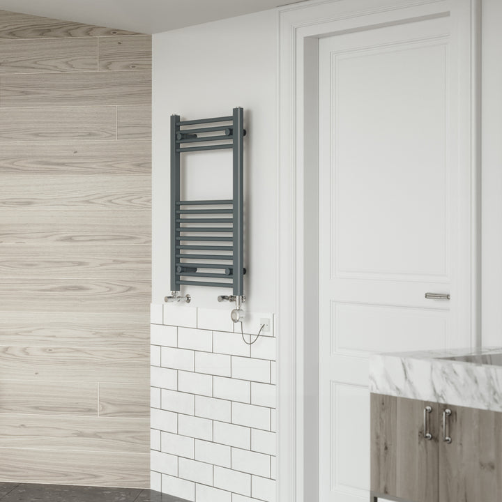 Zennor - Anthracite Dual Fuel Towel Rail H800mm x W500mm Thermostatic - Straight