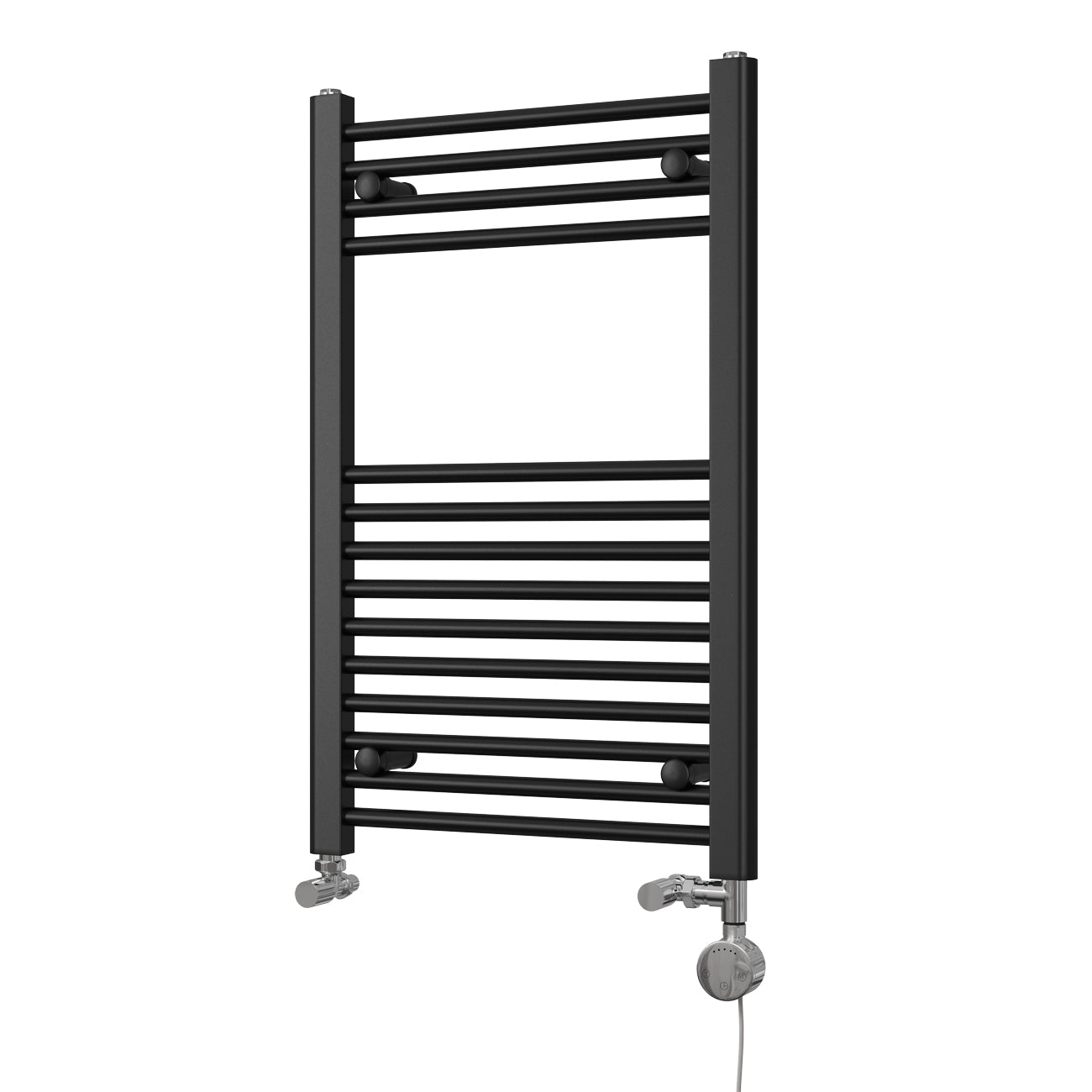 Zennor - Black Dual Fuel Towel Rail H800mm x W500mm Thermostatic - Straight