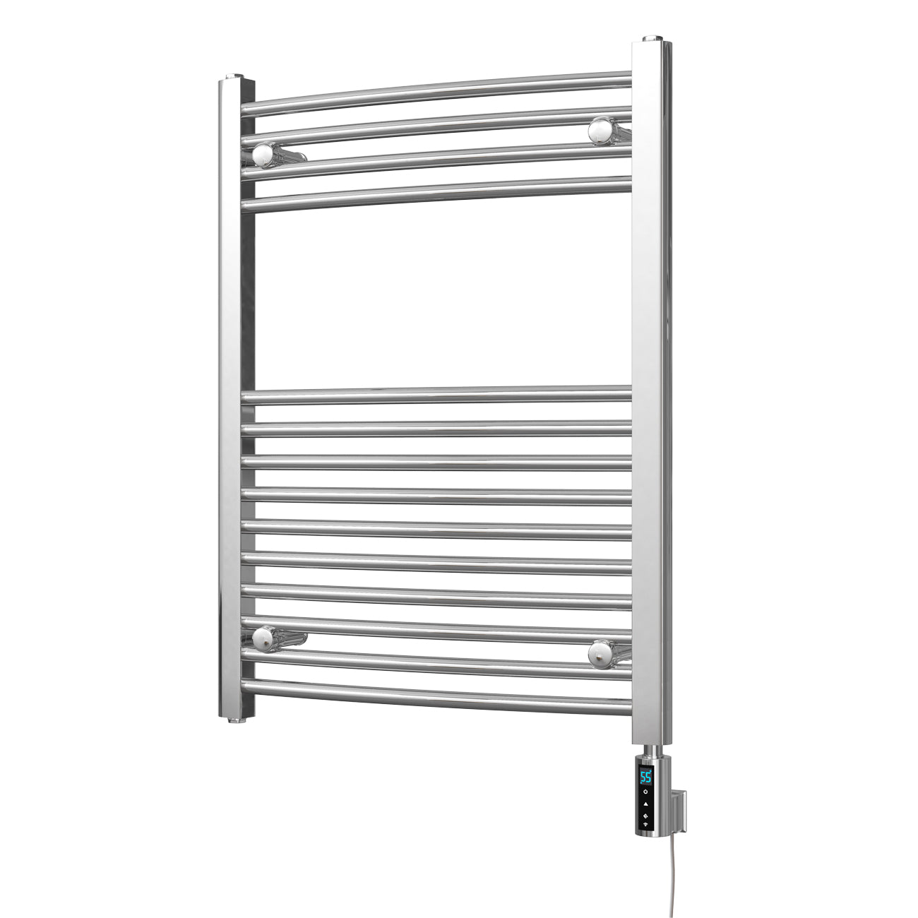Zennor - Chrome Electric Towel Rail H800mm x W600mm Curved 300w Thermostatic WIFI