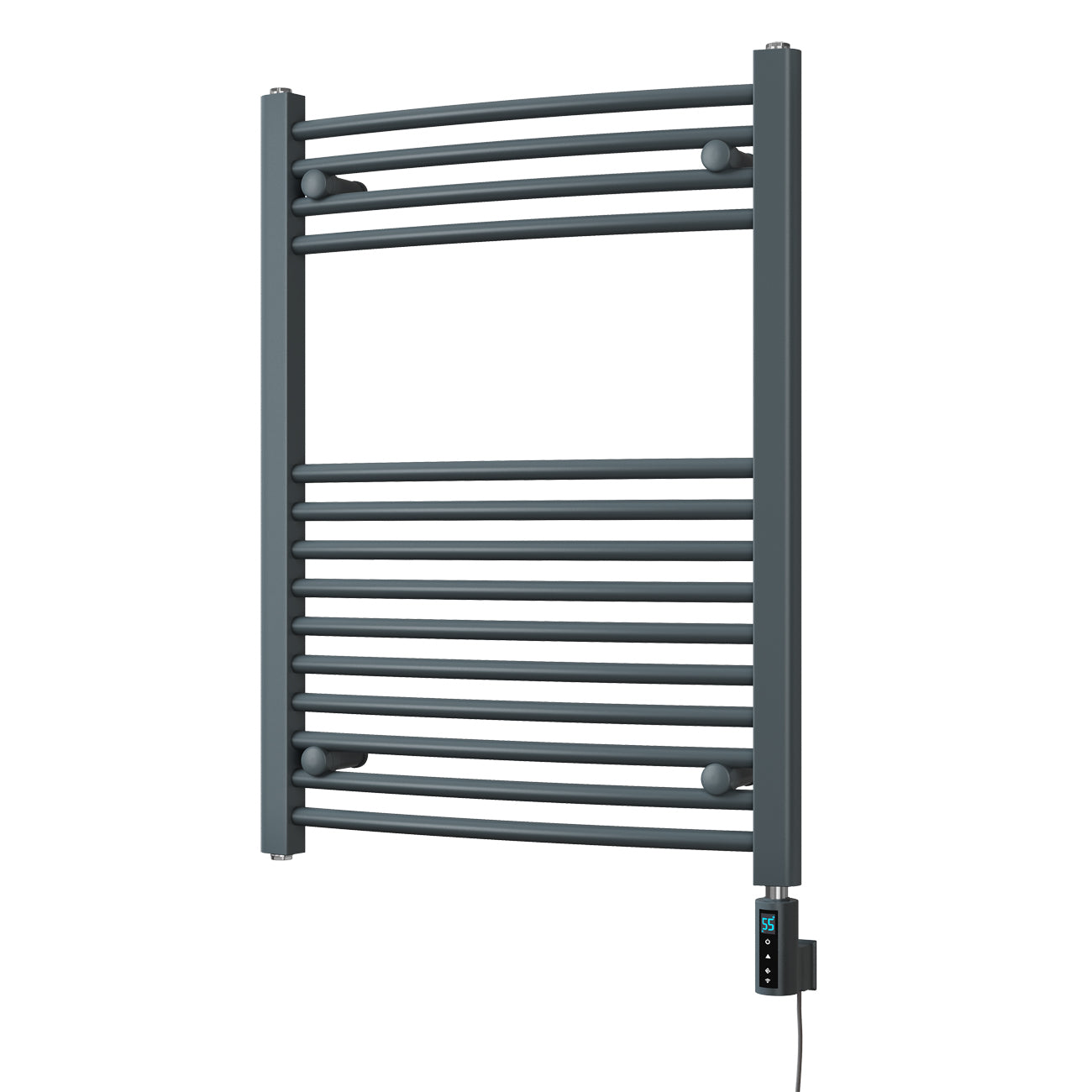 Zennor - Anthracite Electric Towel Rail H800mm x W600mm Curved 400w Thermostatic WIFI