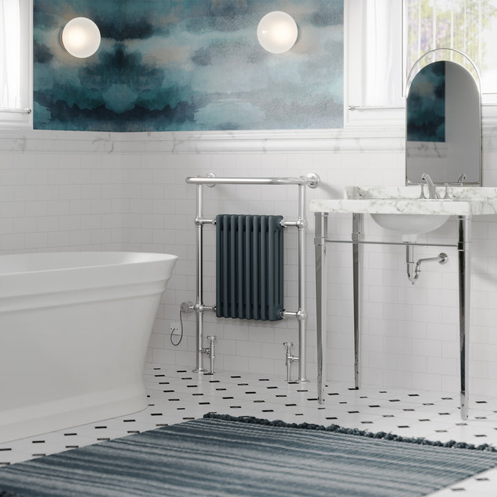 Arundel - Anthracite Traditional Dual Fuel Towel Rail H963mm x W673mm Thermostatic - Floor Standing