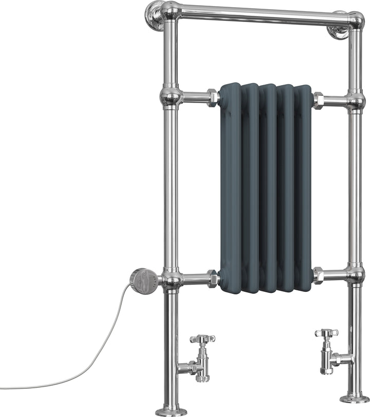 Adisham - Anthracite Traditional Dual Fuel Towel Rail H963mm x W538mm Thermostatic - Floor Standing