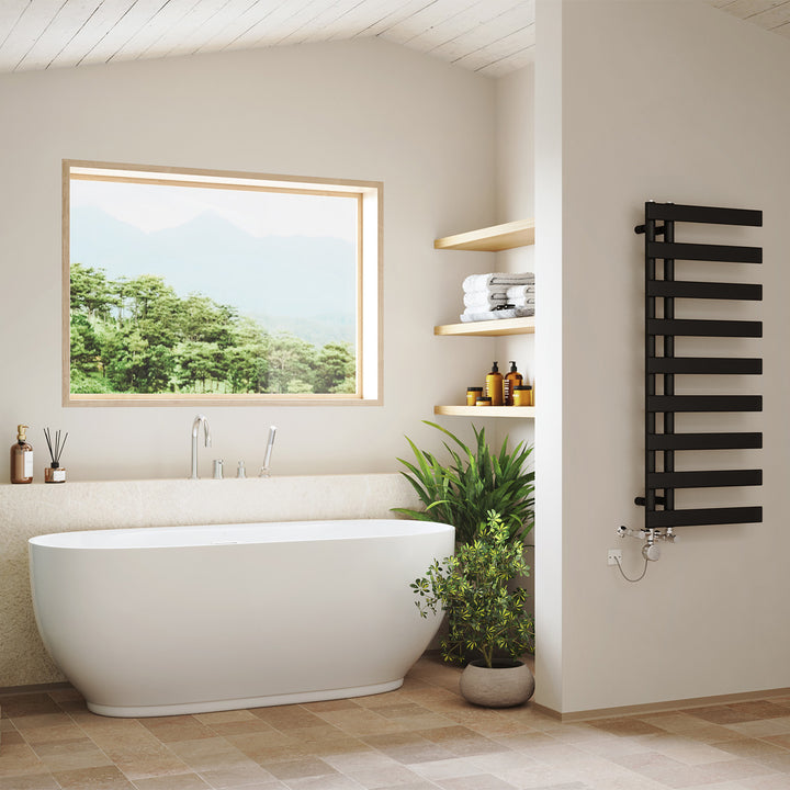 Agar - Black Dual Fuel Towel Rail H1156mm x W500mm Thermostatic