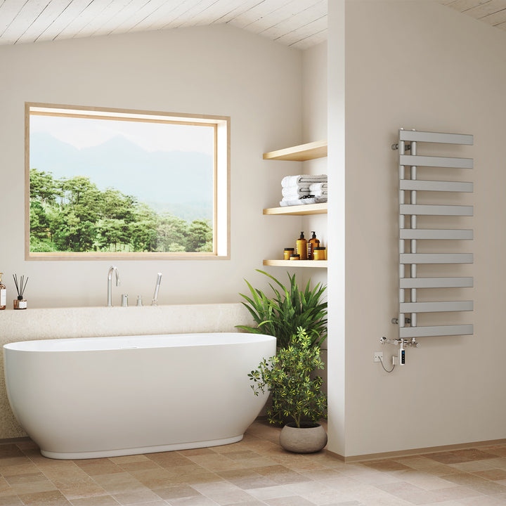 Agar - Silver Dual Fuel Towel Rail H1156mm x W500mm Thermostatic WIFI