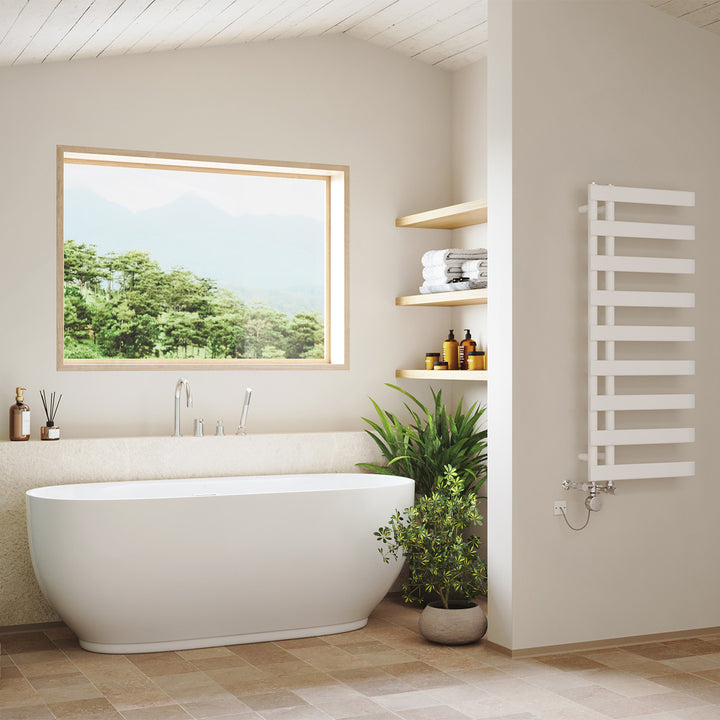 Agar - White Dual Fuel Towel Rail H1156mm x W500mm Thermostatic